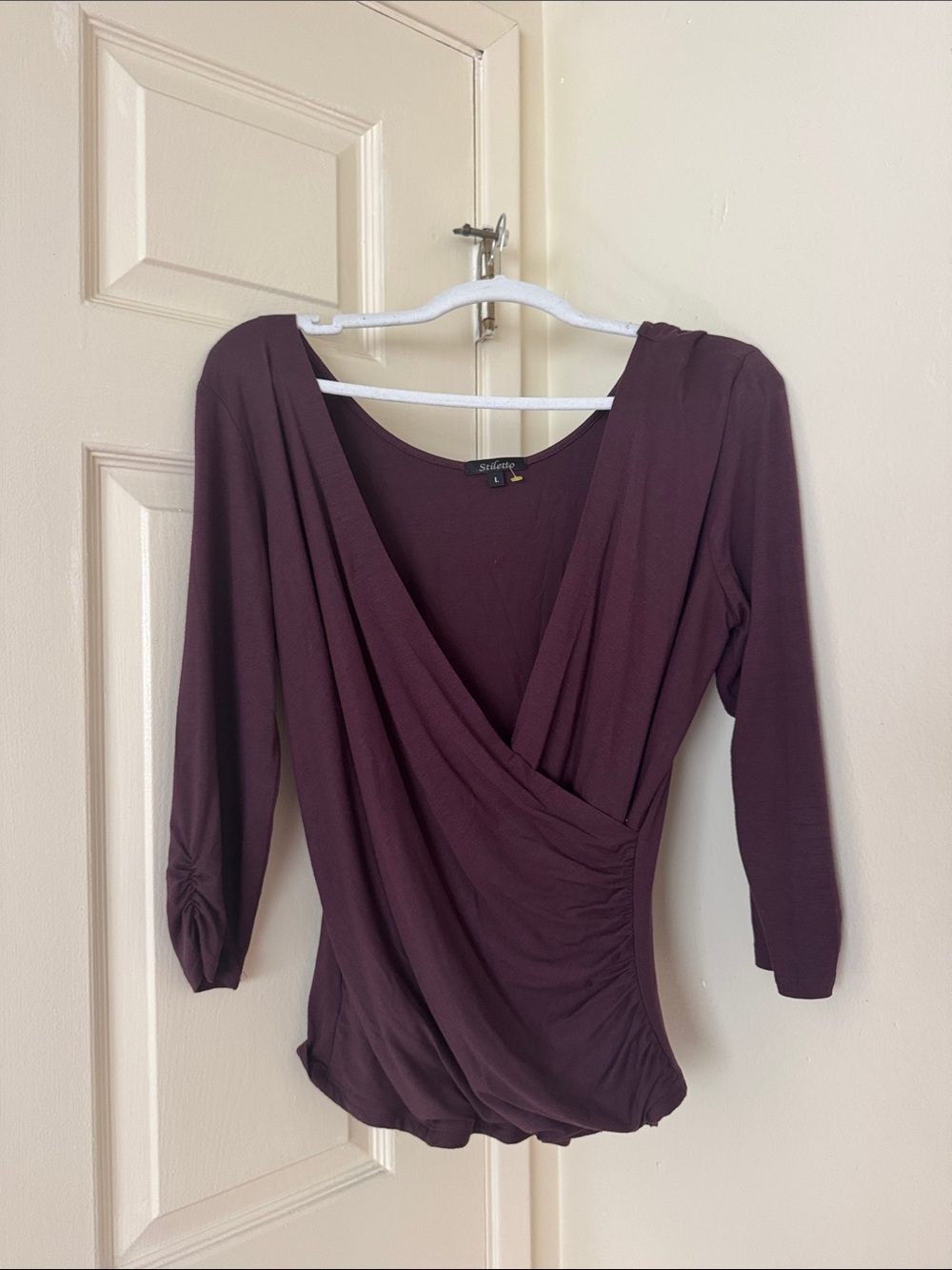 Women's Draped Long-Sleeve Top in Plum